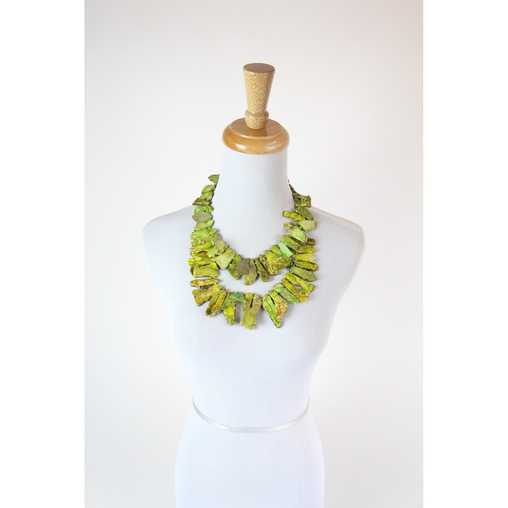 Lucas Lameth Green Sea Sediment Jasper Double Statement Necklace Bohemian‎ 925